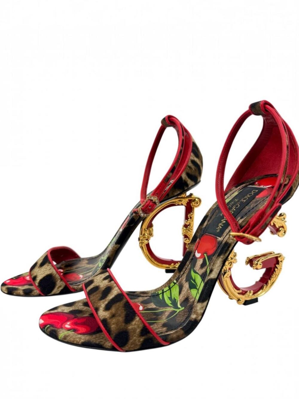 Dolce & Gabbana Exclusive Baroque Leopard Cherries Sandals Brown Size 39